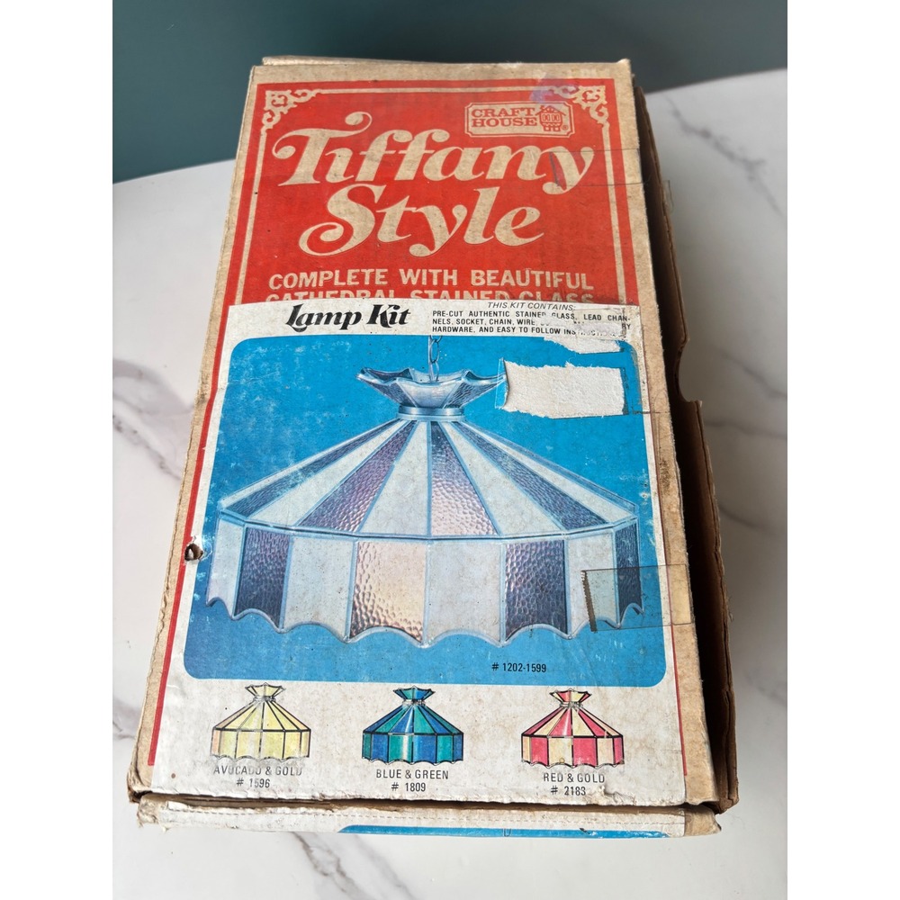 Vintage Craft House Tiffany Style Lamp Kit Red Gold Stained Glass DIY 2183